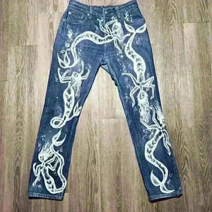 Whimsical fairy cyclops jeans size 28 with unique weirdcore cyclops-mermaids